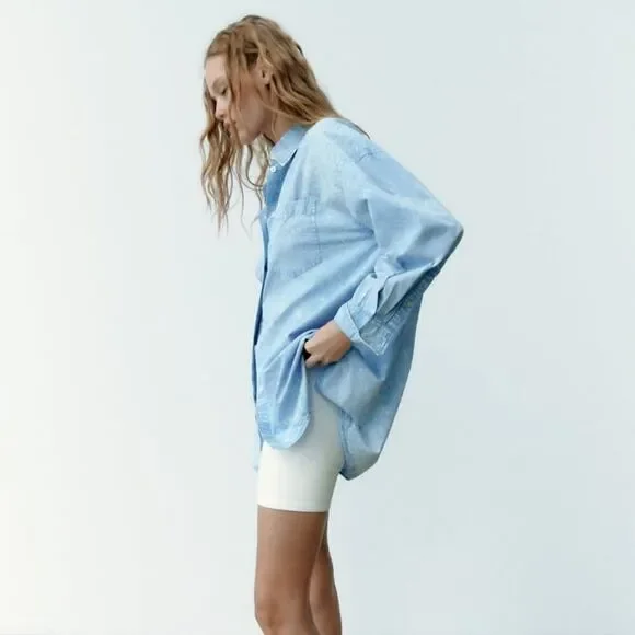 ZARA WASHED EFFECT POPLIN SHIRT - Picture 11 of 13